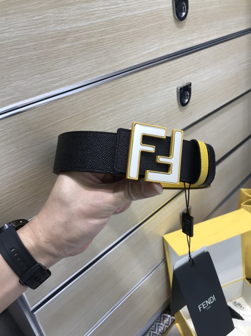 Fendi Men's Black Leather Belt with Iconic FF Buckle, Size 4.0cm 1 Fendi Men's Black Leather Belt with Iconic FF Buckle, Size 4.0cm