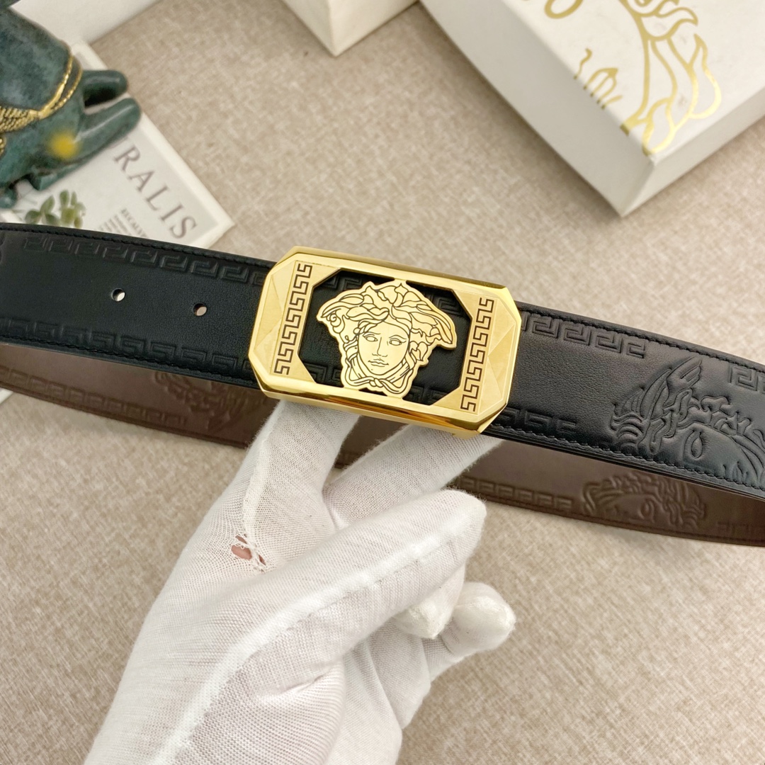 范思哲特种皮腰带系列原厂五金精品不锈钢扣手感柔软舒适宽3.8CM