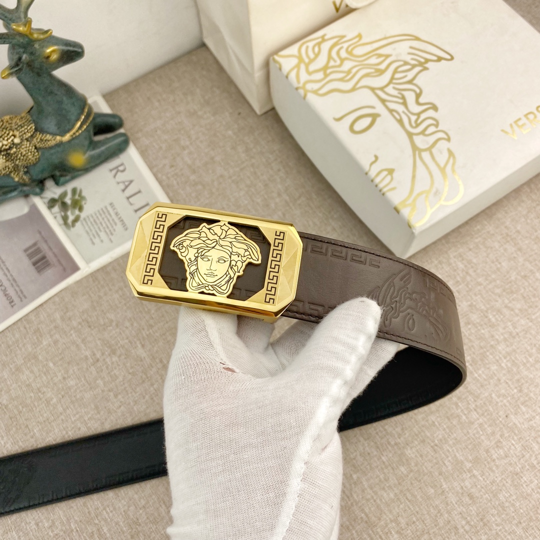范思哲特种皮腰带系列原厂五金精品不锈钢扣手感柔软舒适宽3.8CM