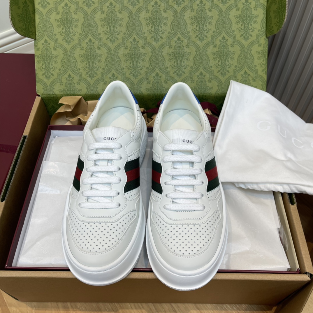 GUCCI 厚底 牛皮 沖孔 運動鞋 白