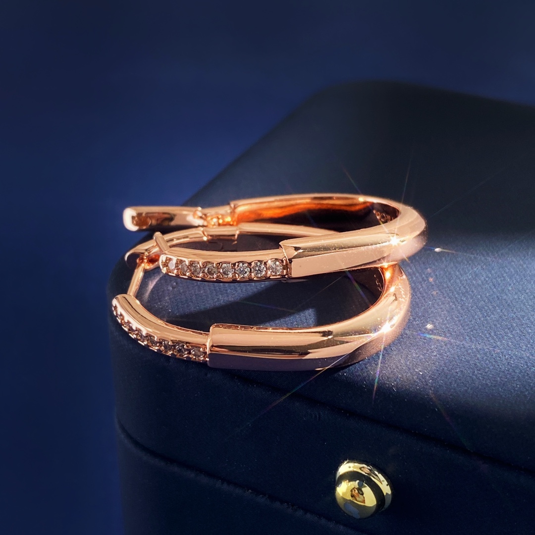 Tiffany Lock Hoop Earrings earrings rose gold metal with clear diamond accents small