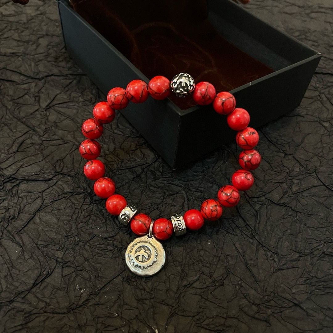 “Exclusive Handmade Red Pinestone Silver Handcuff: Master-Crafted High-End Market Jewelry for Men and Women” - 图片 7