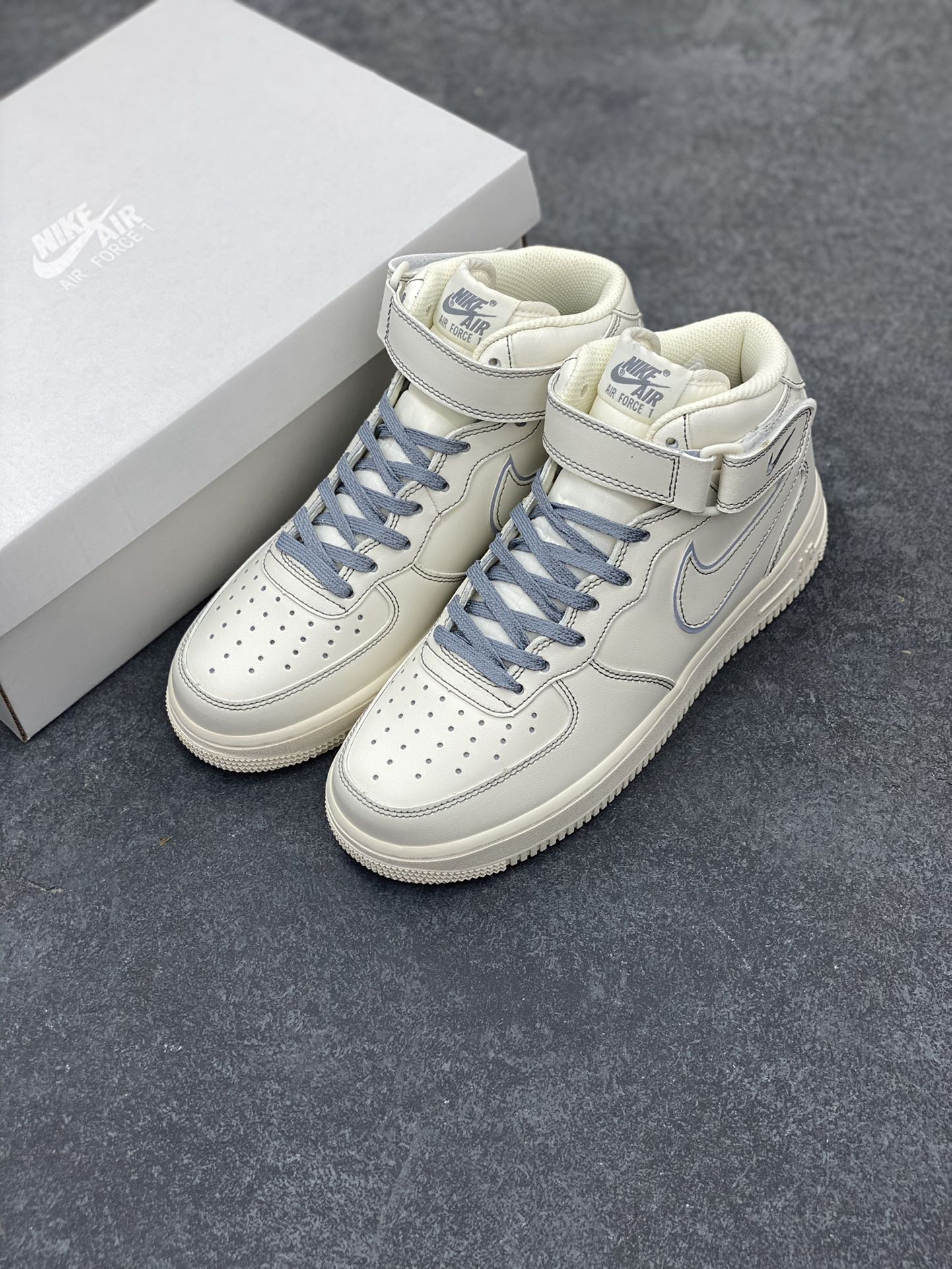 图片[8]-Nike Air Force 1 MID \’07 “兔八哥”米灰 满天星 中帮空军一号休闲板鞋 定制皮料 3M反光 原楦原纸板 纯正版型 清洁度完美 内置全掌气垫 货号：BY6899-691 尺码：36 36.5 37.5 38 38.5 39 40 40.5 41 42 42.5 43 44 44.5 45-选品中心
