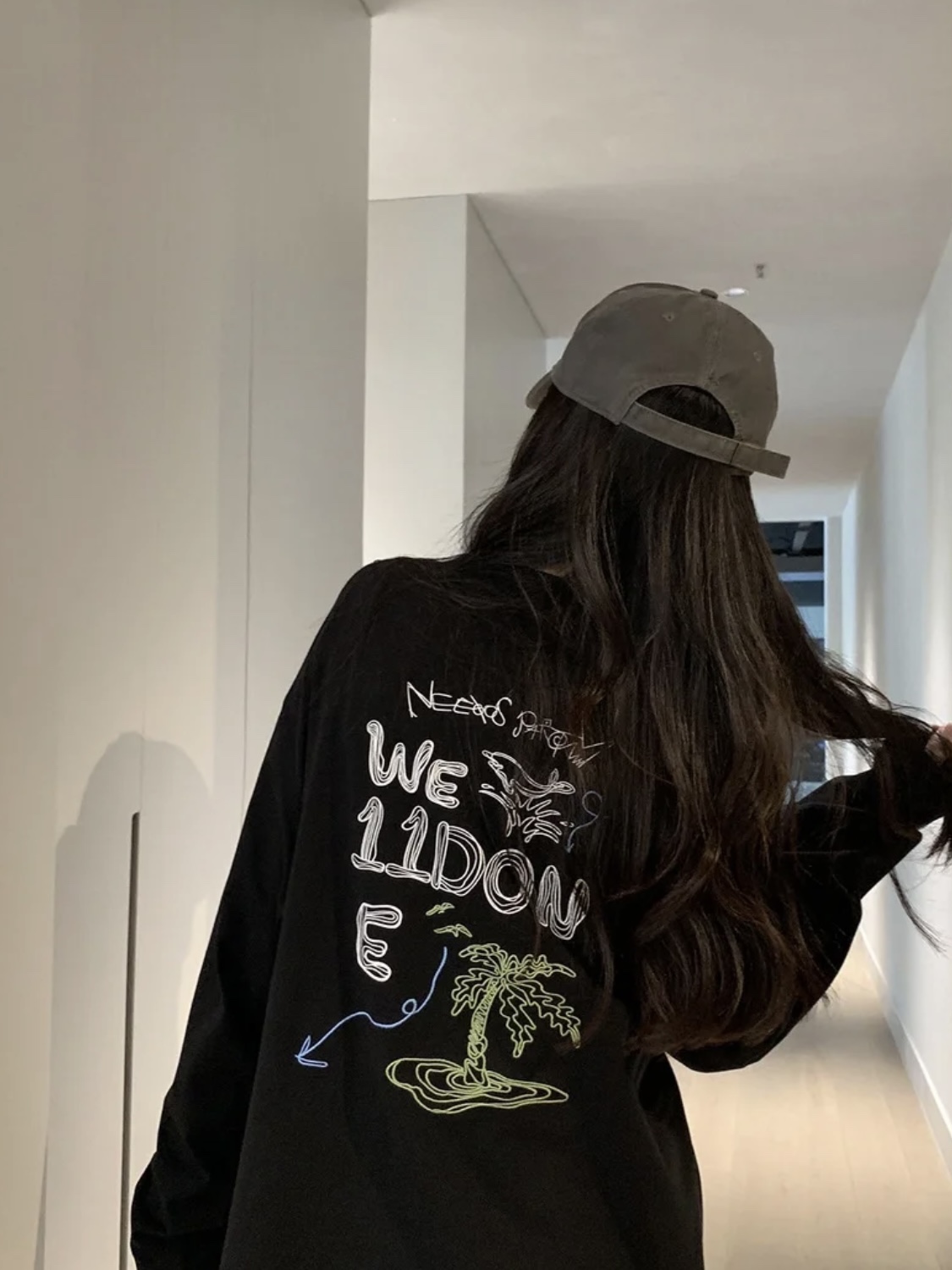 We11done Flawless
 Clothing T-Shirt Black Doodle White Embroidery Cotton Fall/Winter Collection Long Sleeve