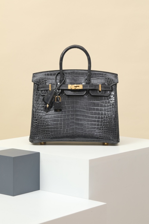 Exotic Gray Crocodile Birkin 25cm Handbag with Gold Hardware 1 Exotic Gray Crocodile Birkin 25cm Handbag with Gold Hardware