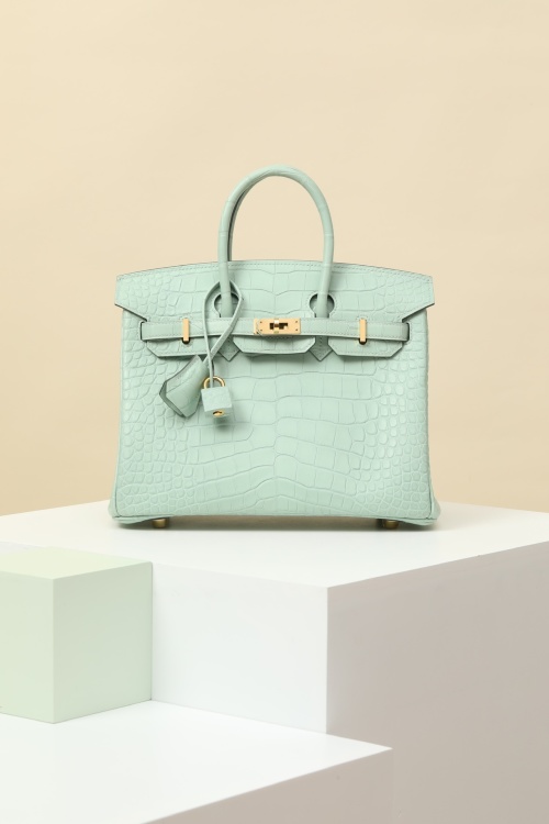 Elegant Birkin 25 Alligator Handbag - Mint Green with Gold Hardware 1 Elegant Birkin 25 Alligator Handbag – Mint Green with Gold Hardware
