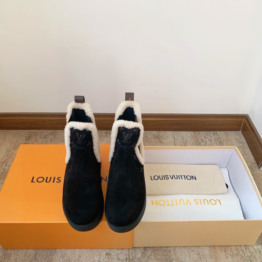 Louis Vuitton Botas cortas Impresión Cuero de vaca Piel oveja Tpu Lana Colección invierno Fashion