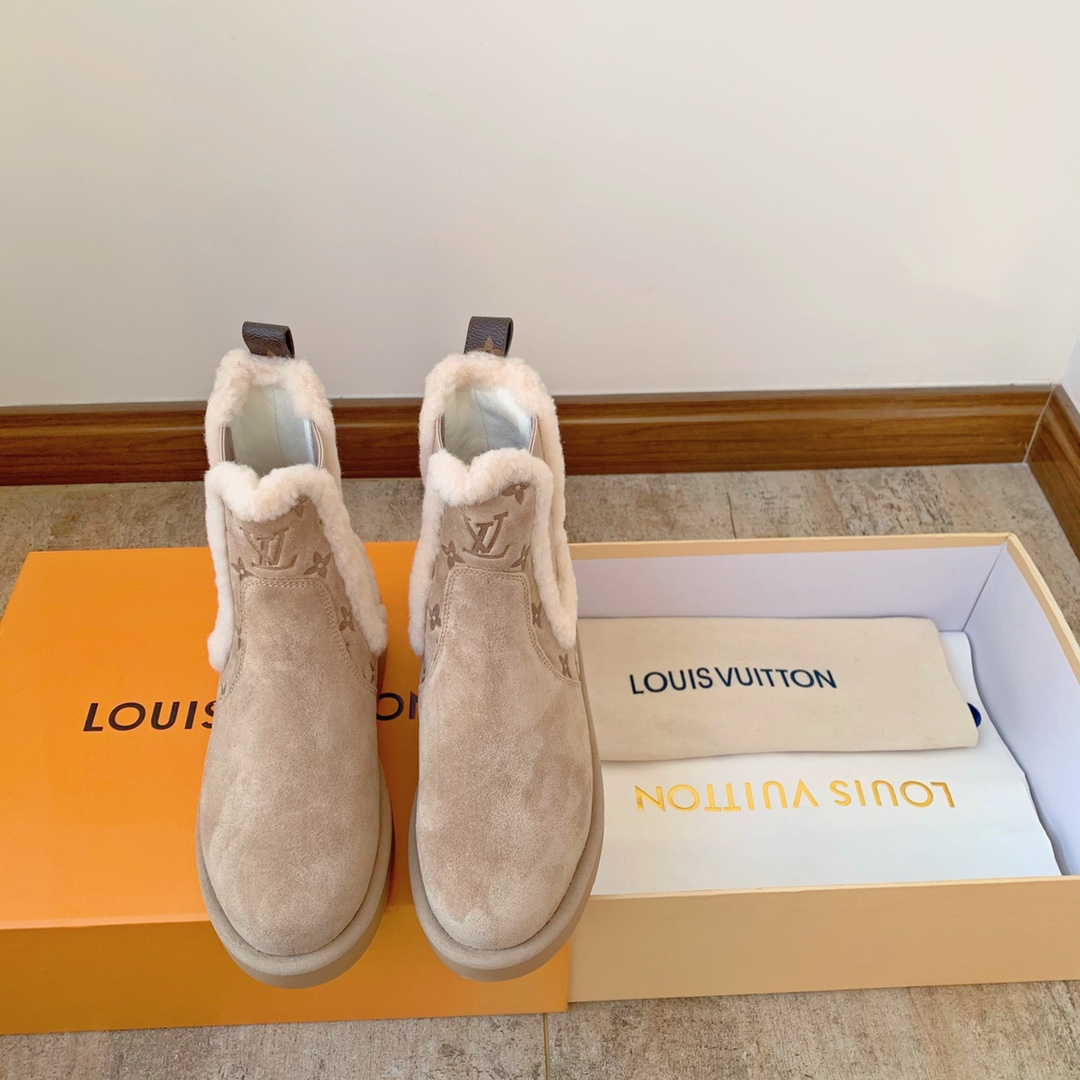 Louis Vuitton Botas cortas Impresión Cuero de vaca Piel oveja Tpu Lana Colección invierno Fashion