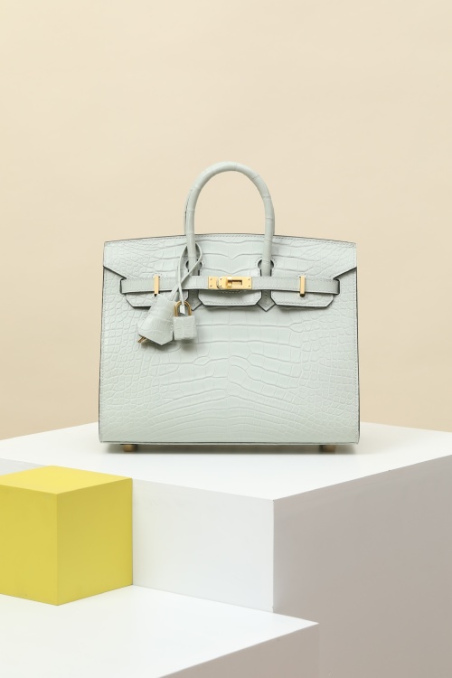 Exotic Birkin 25 Style Handbag in Crystal Gray Genuine Crocodile Leather 1 Exotic Birkin 25 Style Handbag in Crystal Gray Genuine Crocodile Leather