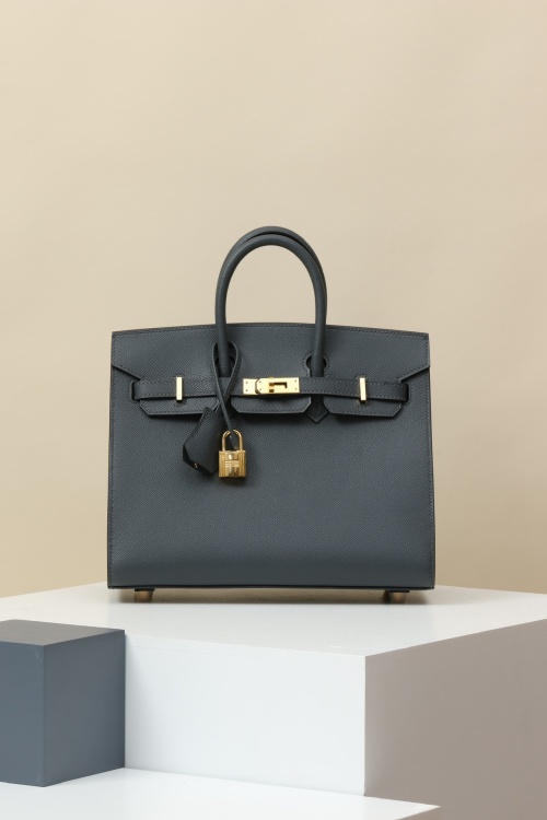 Elegant BK25 H0 Fog Gray Epsom Leather Handbag with Golden Hardware 1 Elegant BK25 H0 Fog Gray Epsom Leather Handbag with Golden Hardware