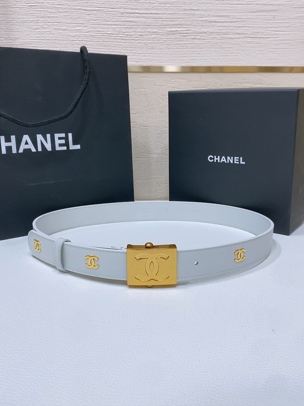 chanelCC标志搭扣复古鎏金金色金属小牛皮腰带3.0mm精品奢华典雅