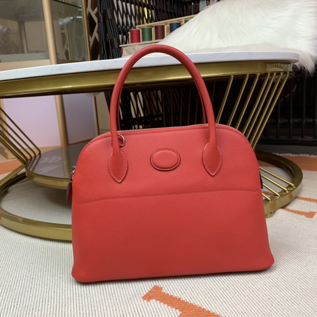 NO:741182,Reservation *Bolide series handbag imported original Esom leather, size 27cm. Handmade wax thread sewing [big red] silver buckle, Hermes, Hermes,19860909预定 *Bolide系列手提包进口原版Esom皮,尺寸27cm.手工蜡线缝制【大红】银扣,爱马仕,hermes,Hermes,,Bag