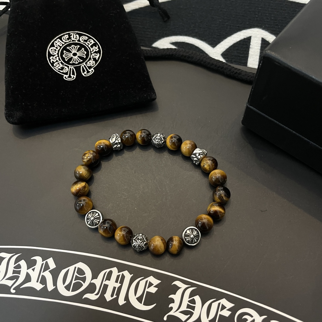 Chrome Hearts Classic Vintage Multi-Element Tiger Eye Beaded Bracelet - Comprehensive 3