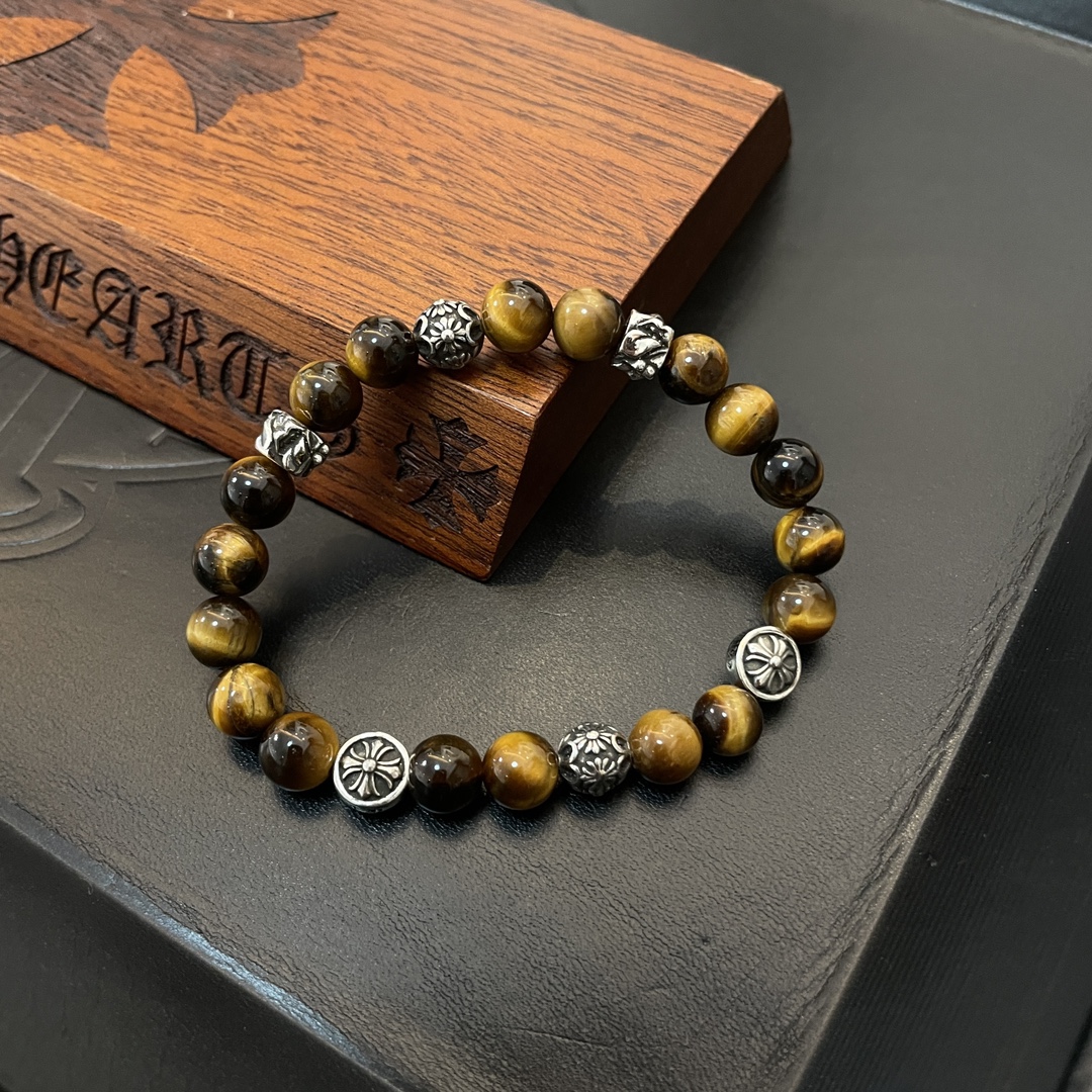 Chrome Hearts Classic Vintage Multi-Element Tiger Eye Beaded Bracelet - Comprehensive 8