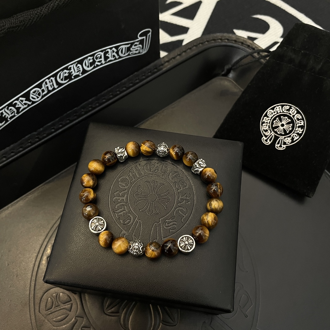 Chrome Hearts Classic Vintage Multi-Element Tiger Eye Beaded Bracelet - Comprehensive 7