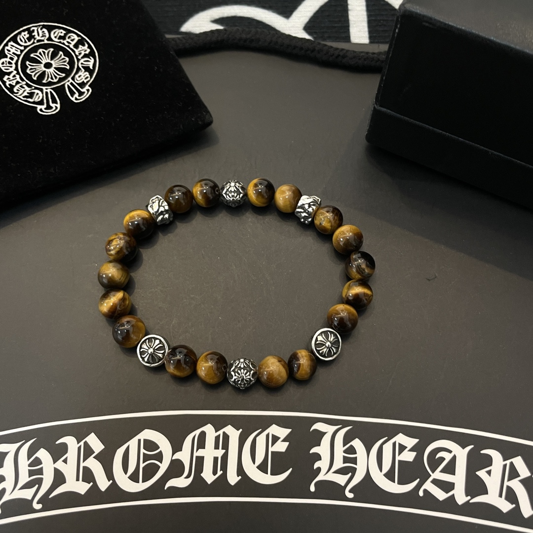 Chrome Hearts Classic Vintage Multi-Element Tiger Eye Beaded Bracelet - Comprehensive 4