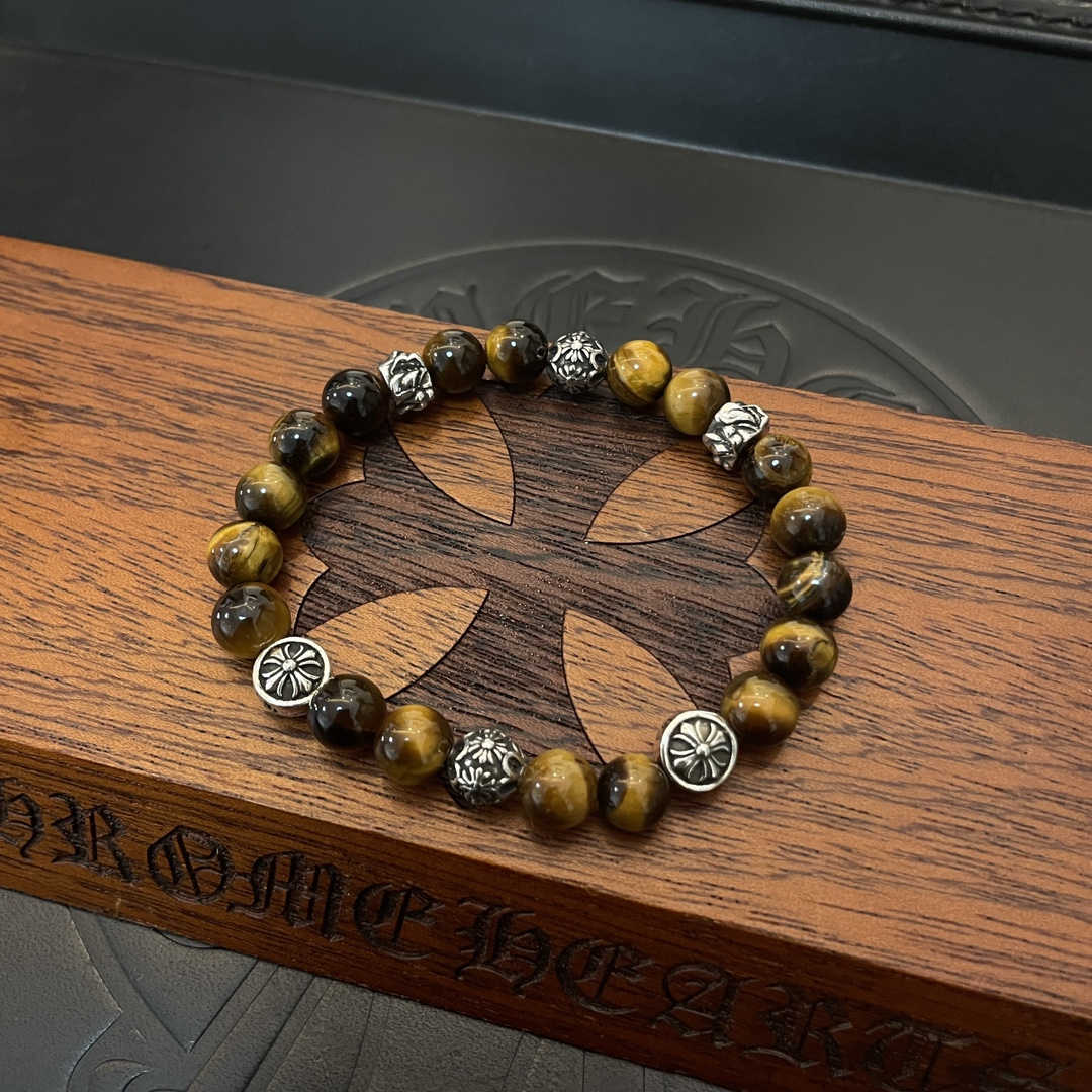 Chrome Hearts Classic Vintage Multi-Element Tiger Eye Beaded Bracelet - Comprehensive 9