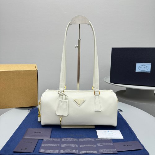Prada Soft Grain Leather Baguette Bag - White, 29x12x10cm 1 Prada Soft Grain Leather Baguette Bag - White, 29x12x10cm