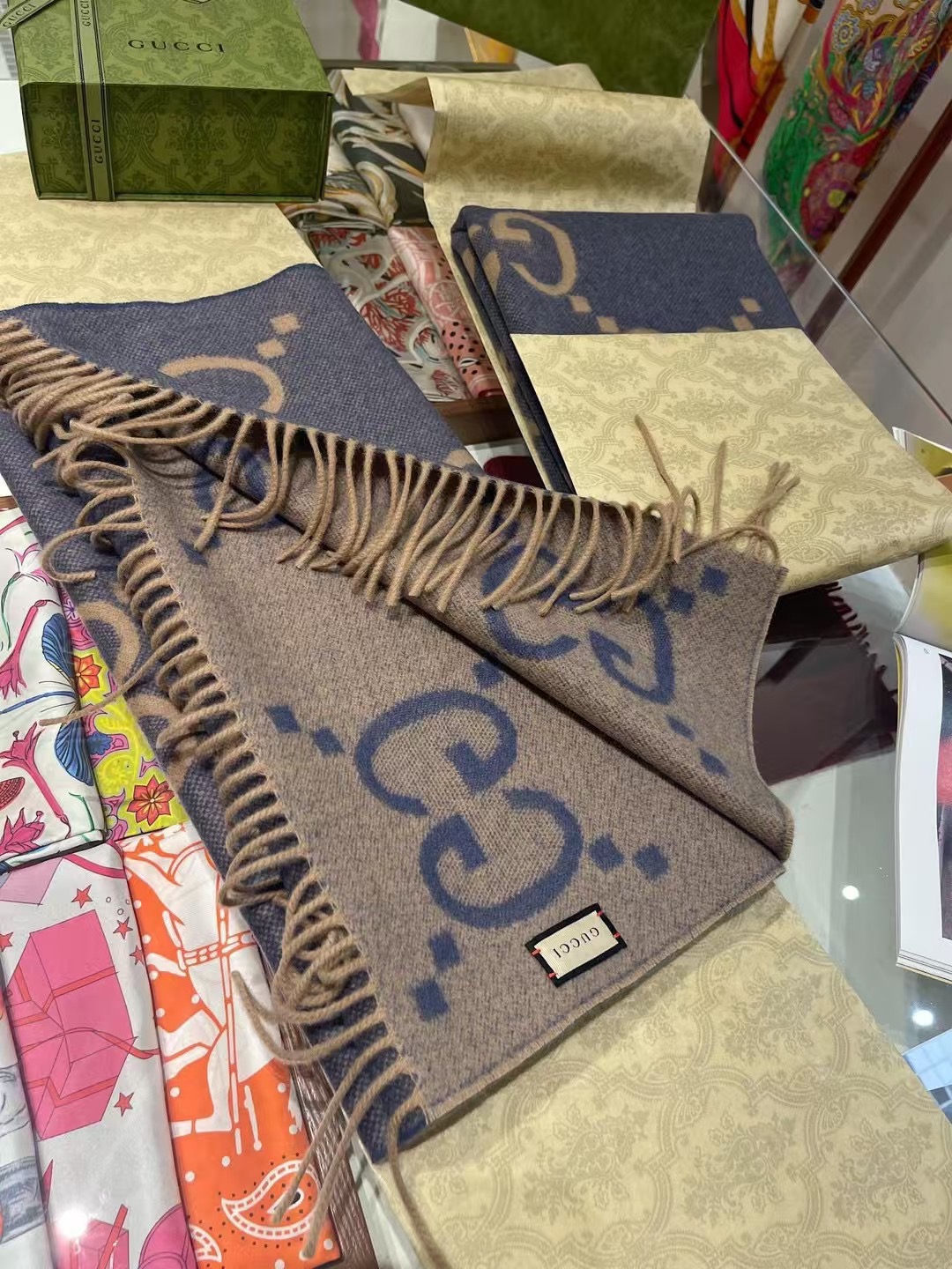 Gucci Jacquard Wool Blend Scarf, GG Pattern, Double-Sided - 200 x 45 cm