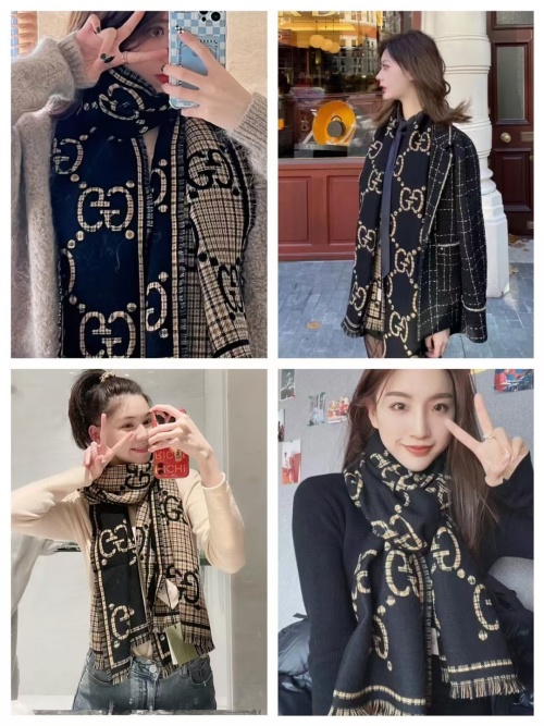 Gucci Wool Scarf with GG Pattern, 47 x 180 cm, Classic Fall/Winter Accessory 1 Gucci Wool Scarf with GG Pattern, 47 x 180 cm, Classic Fall/Winter Accessory