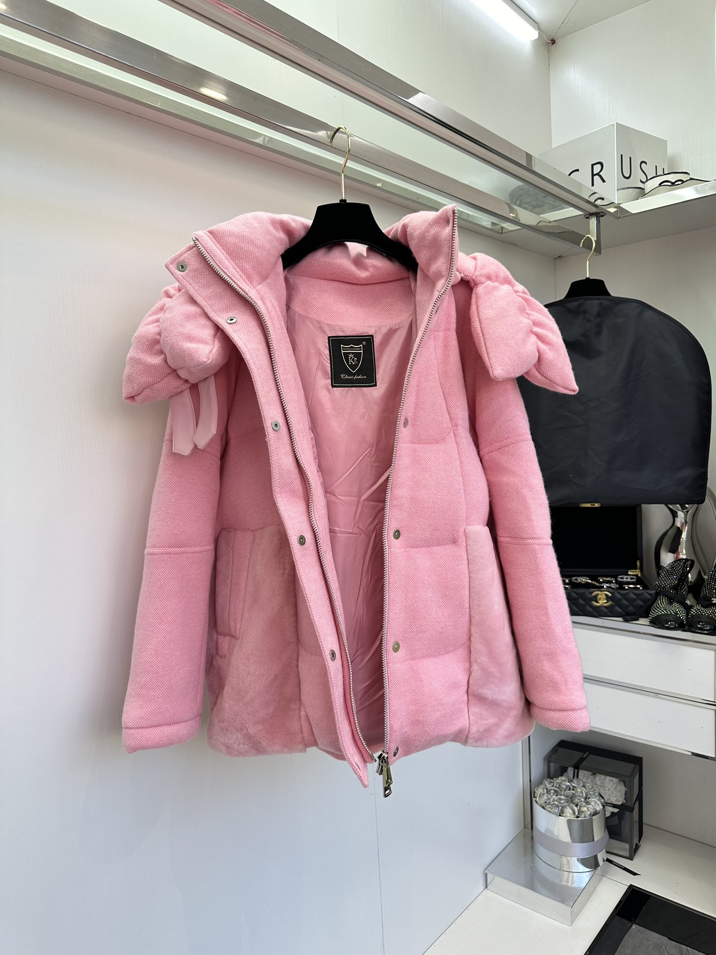 THOMOS P3427 Wool Puffed Suit: Fashionable and Warm for Autumn/Winter, Green Pink. - 图片 5