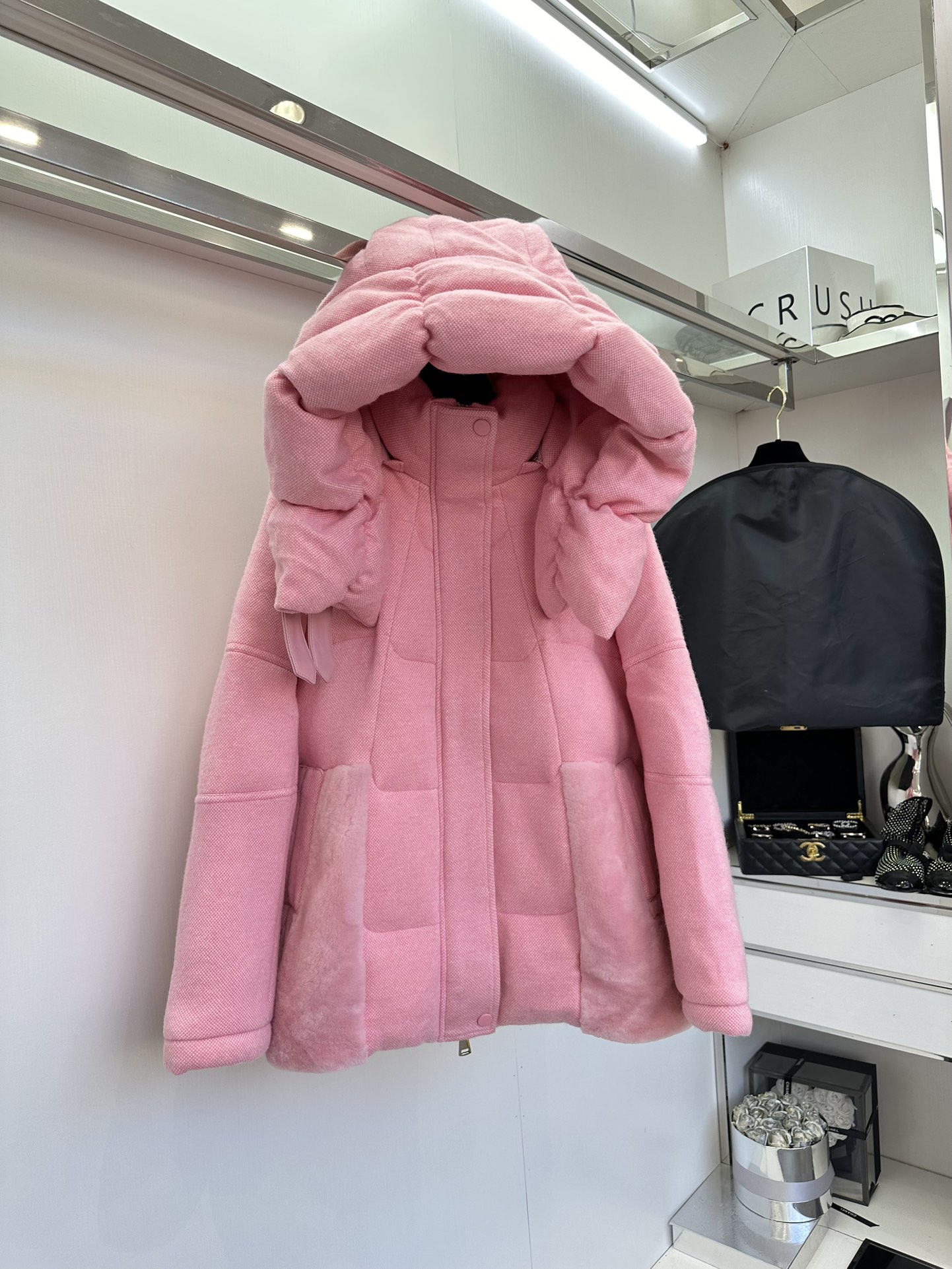 THOMOS P3427 Wool Puffed Suit: Fashionable and Warm for Autumn/Winter, Green Pink.