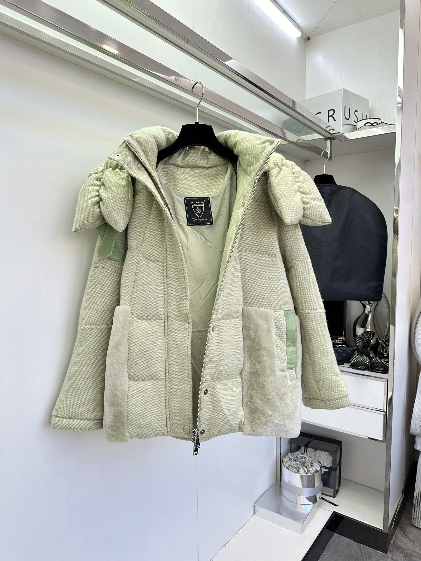 THOMOS Green Pink Wool Puffed Suit for Women, Sizes S-L, Autumn/Winter 2024 - 图片 3