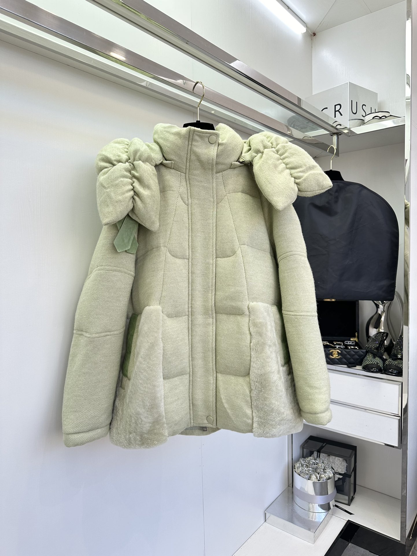 THOMOS Green Pink Wool Puffed Suit for Women, Sizes S-L, Autumn/Winter 2024 - 图片 1