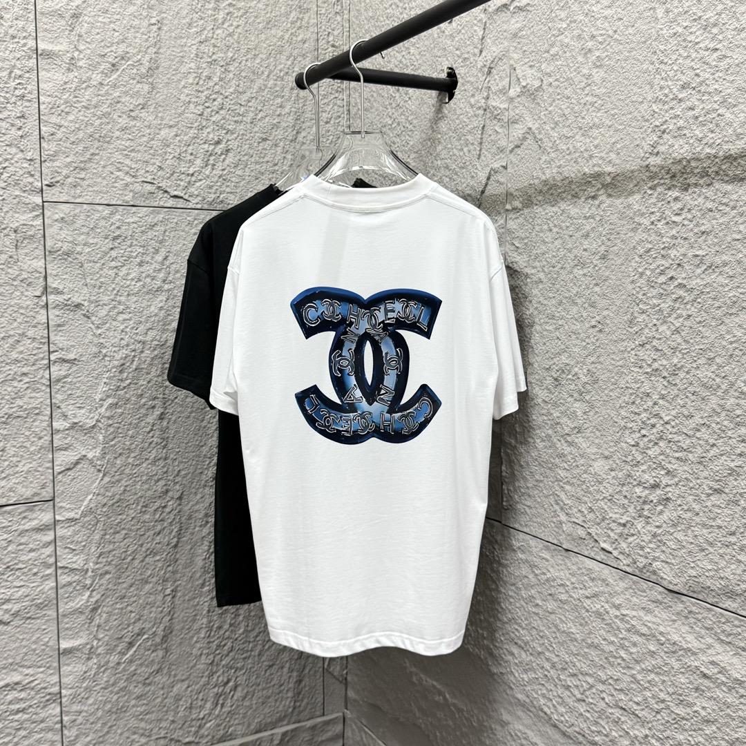 CHANE*Chanel* 2025 nueva primavera/verano, estampado clásico de letras, estampado personalizado en la espalda, tela de …