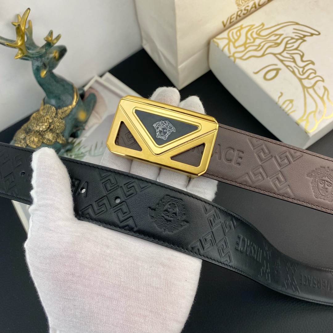 范思哲特种皮腰带系列原厂五金精品不锈钢扣手感柔软舒适宽3.8CM