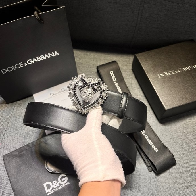 DG宽4.0新款Dolce&Gabbana小牛皮拼接织物腰带点缀手工徽标爱心珠宝搭扣镶嵌珍珠装饰腰带