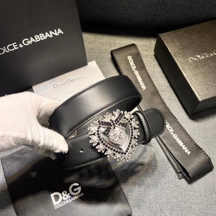 DG宽4.0新款Dolce&Gabbana小牛皮拼接织物腰带点缀手工徽标爱心珠宝搭扣镶嵌珍珠装饰腰带