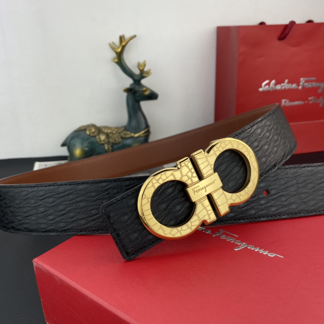 菲拉格慕特种皮腰带系列原厂五金精品不锈钢扣手感柔软舒适宽3.8CM