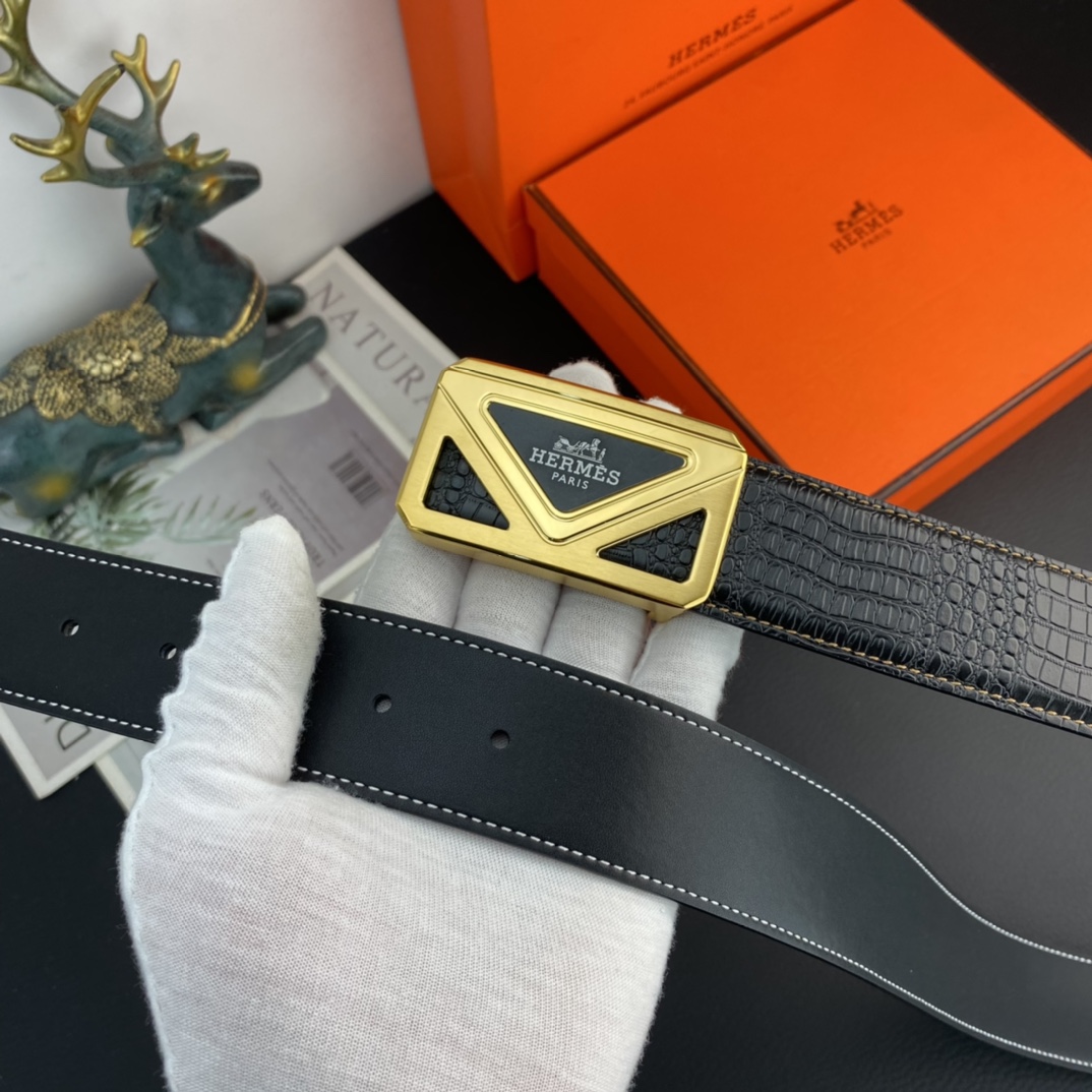 爱马仕特种皮腰带系列原厂五金精品不锈钢扣手感柔软舒适宽3.8CM