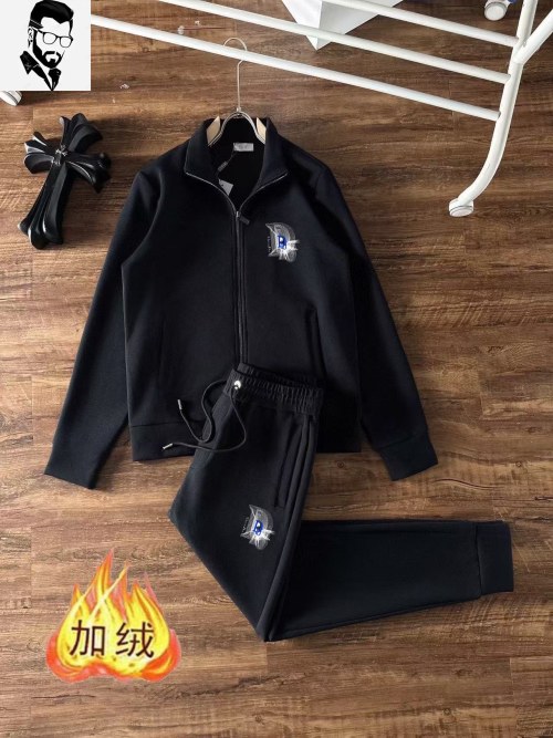 Ensemble de survêtement Dior Homme Hiver 2024 en molleton noir chaud et confortable 1 Ensemble de survêtement Dior Homme Hiver 2024 en molleton noir chaud et confortable