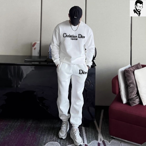 Dior Women's White Cotton Blend Sweatshirt And Jogger Set, M-5XL 5 i1733494342 9832 3