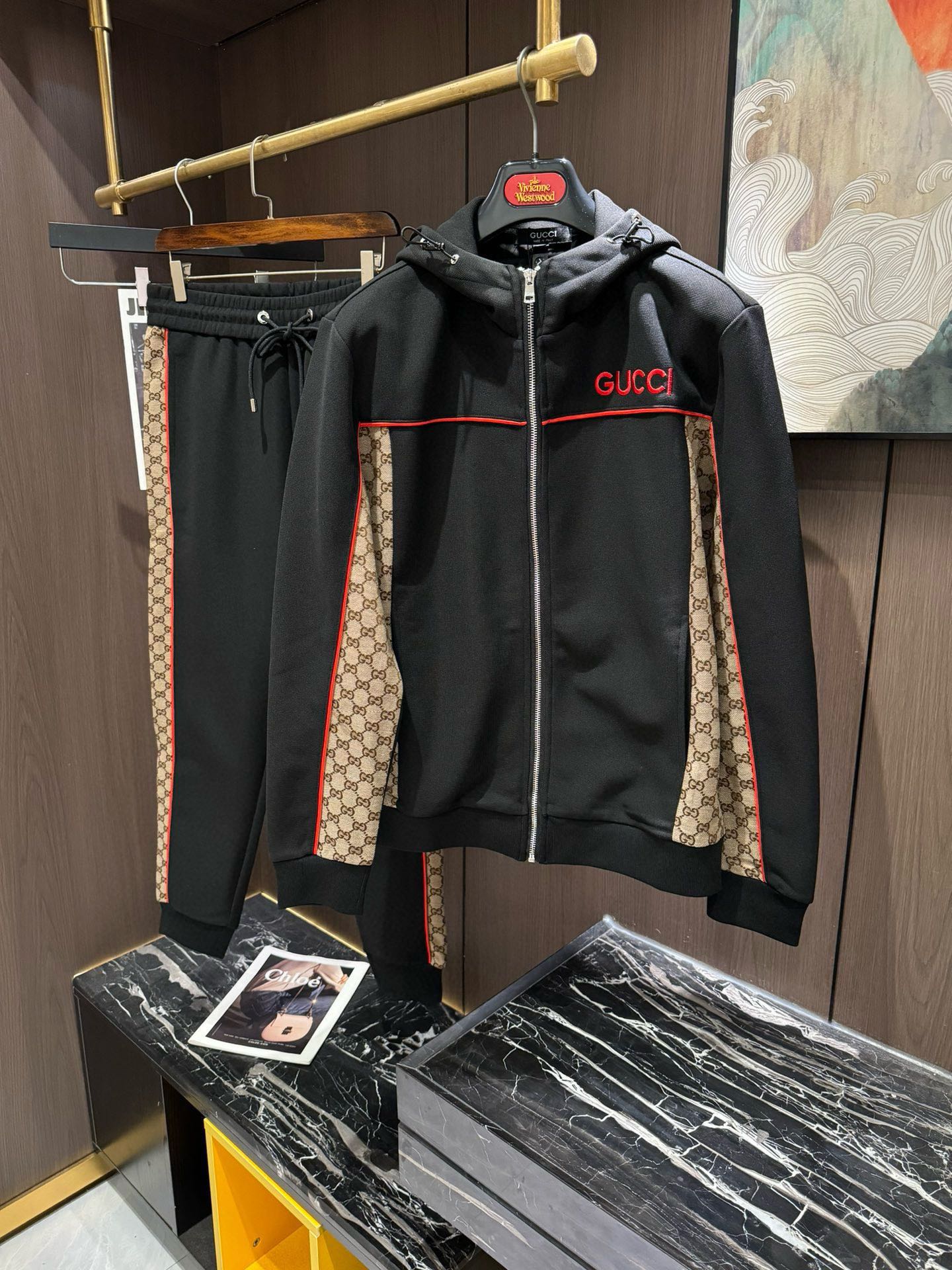 Gucci Men's Black Tracksuit with Signature GG Pattern, Size M-3XL 2 i1733495092 3224 0