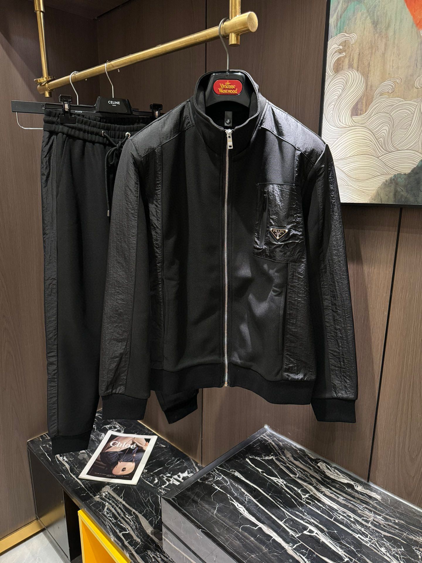 Prada Men's Sweatsuit Set. Cardigan Sweatshirt & Matching Track Pants. 2 i1733495367 8308 0