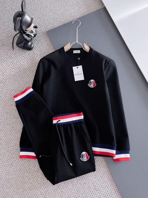 MONCLER Men's Black Cotton Sweatshirt and Joggers Set with Logo Detail 1 MONCLER Men's Black Cotton Sweatshirt and Joggers Set with Logo Detail