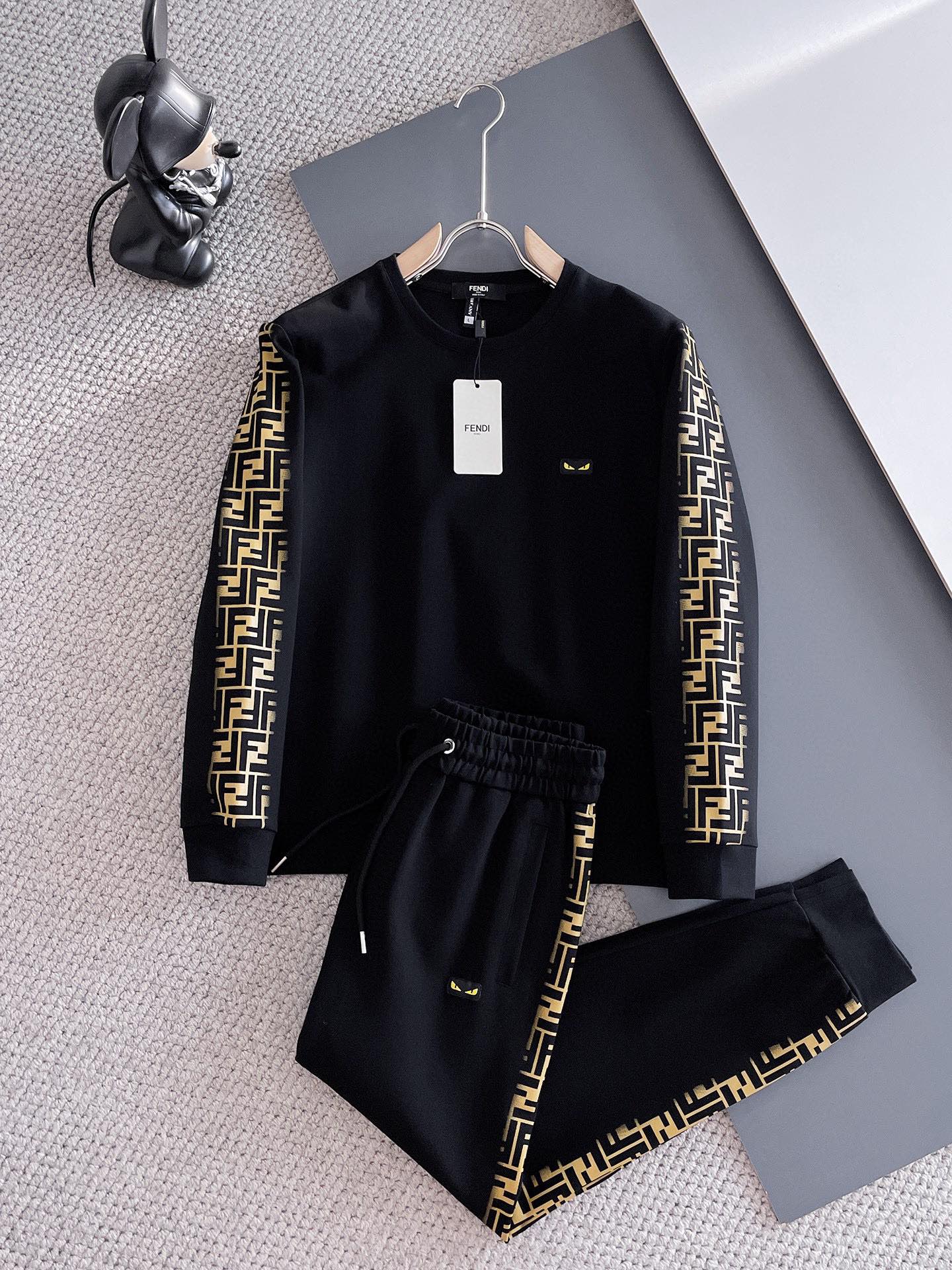 Fendi Men's Black Cotton Sweatshirt and Jogger Set with FF Logo - 2024 2 i1733495850 6502 0