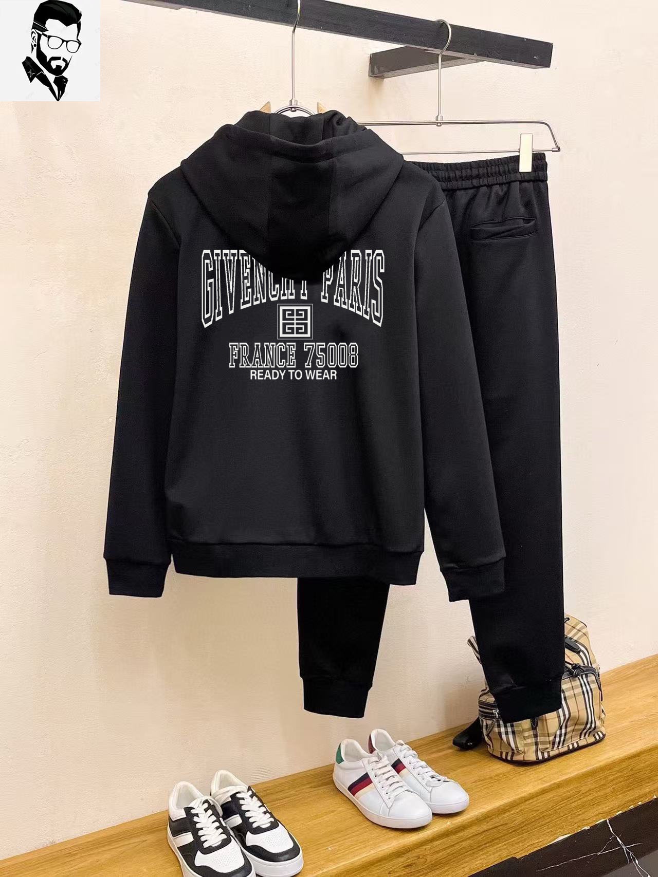 Givenchy Men's Black Cotton Blend Logo Patch Zip Up Hoodie Sweat Suit 4 i1733495944 9080 2