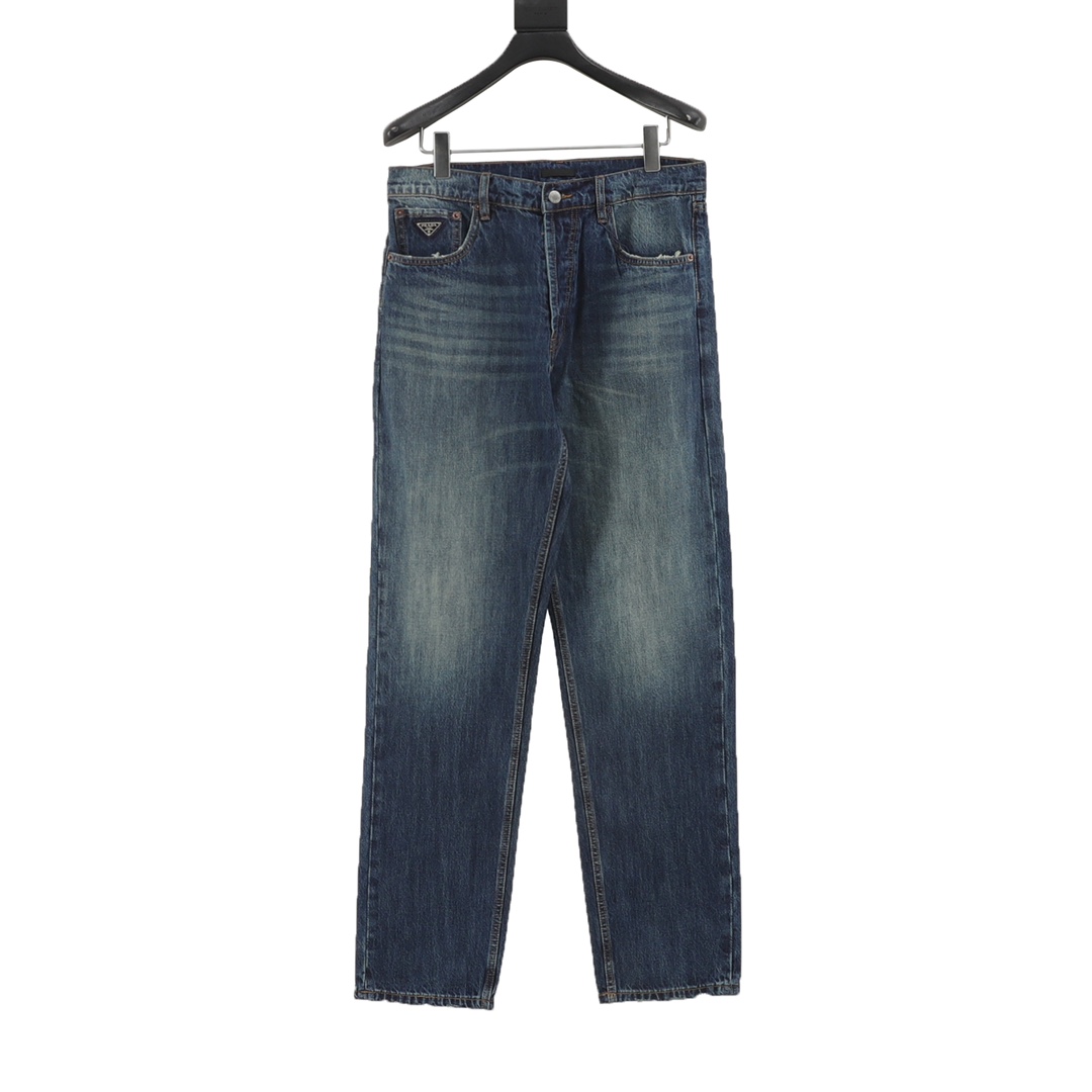 Pantalones de mezclilla con logo de triángulo de bolsillo Prad PRD Material de mezclilla exclusivo Blue Rhythm personal…