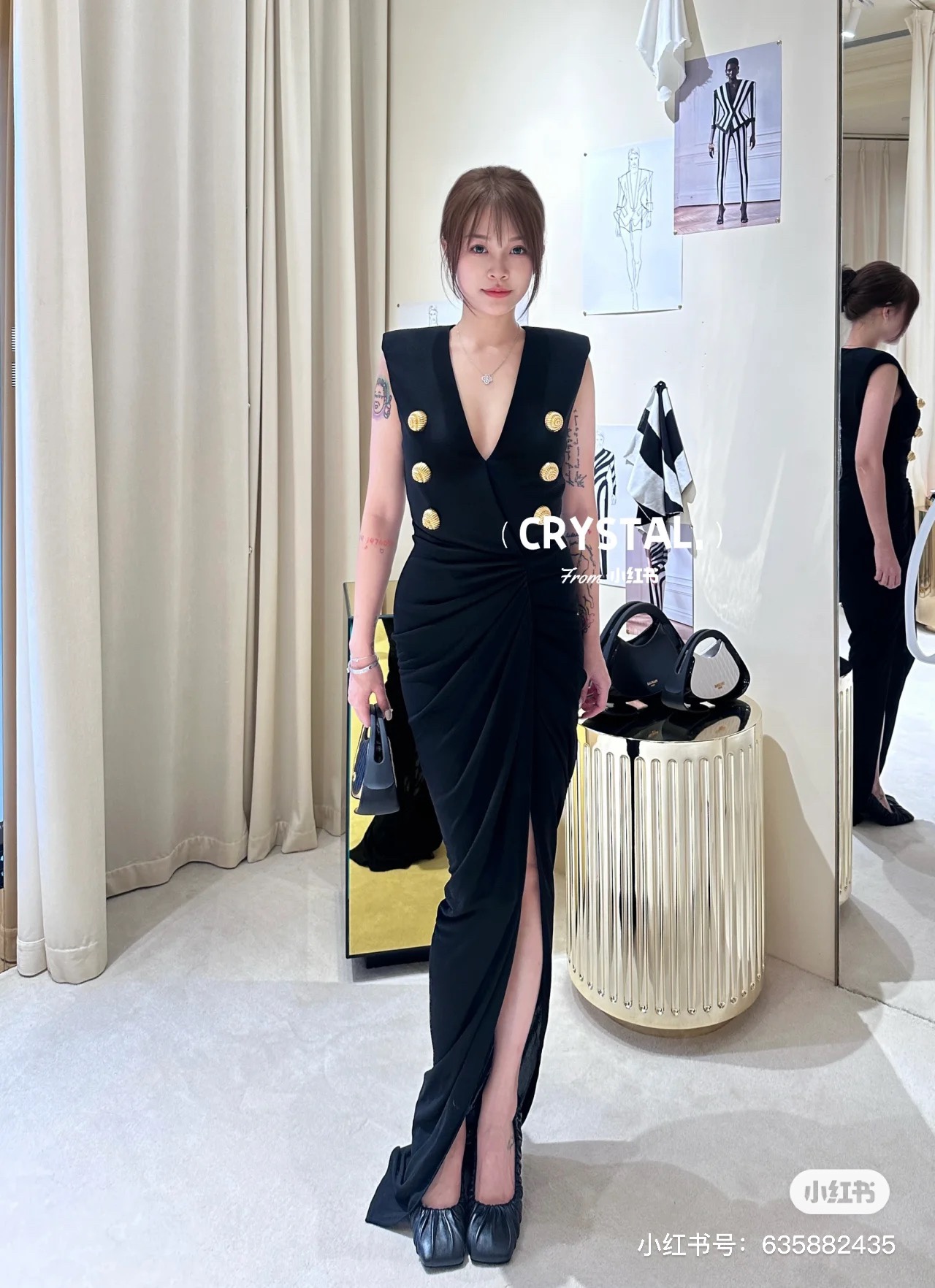 NO:623829,Model No. D24120984 Balmai* new custom threaded lion head double-breasted decorative cross V-neck high slit sexy slim slim dress velvet dress!  Black, (M size bust 84, waist 72, skirt length 135) hair, balmain, skirts, alexander wang19860909款号D24120984 Balmai*新款定制螺纹狮子头双排扣装饰交叉V领高开叉性感修身显瘦礼服裙丝绒连衣裙！黑色,（M码胸围84,腰围72,裙长135）发,,balmain,skirts,alexander wang,Women's clothing