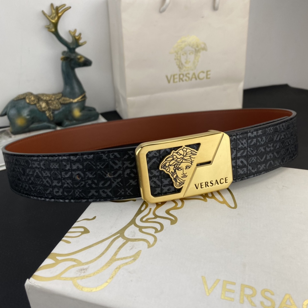 范思哲特种皮腰带系列原厂五金精品不锈钢扣手感柔软舒适宽3.8CM