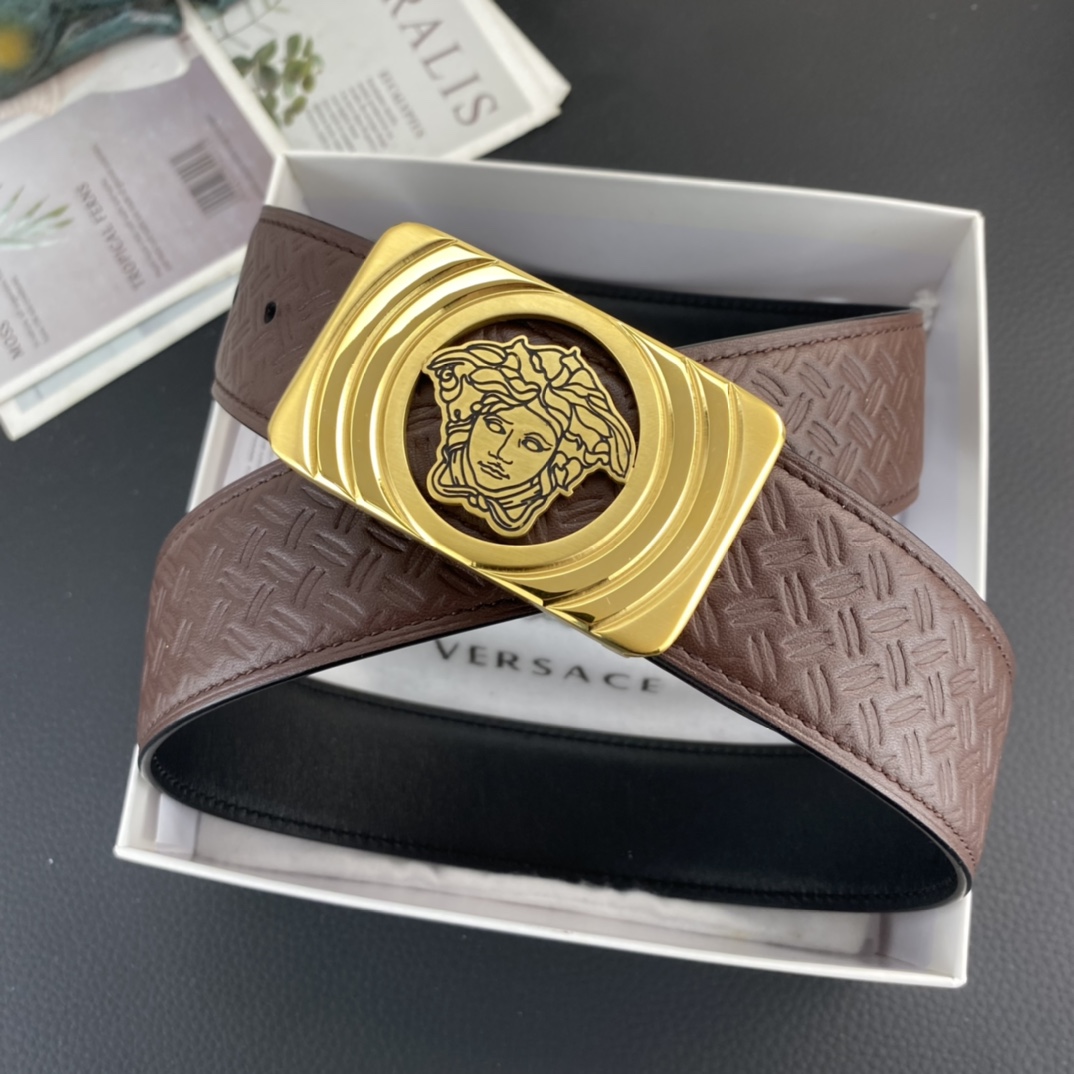范思哲特种皮腰带系列原厂五金精品不锈钢扣手感柔软舒适宽3.8CM