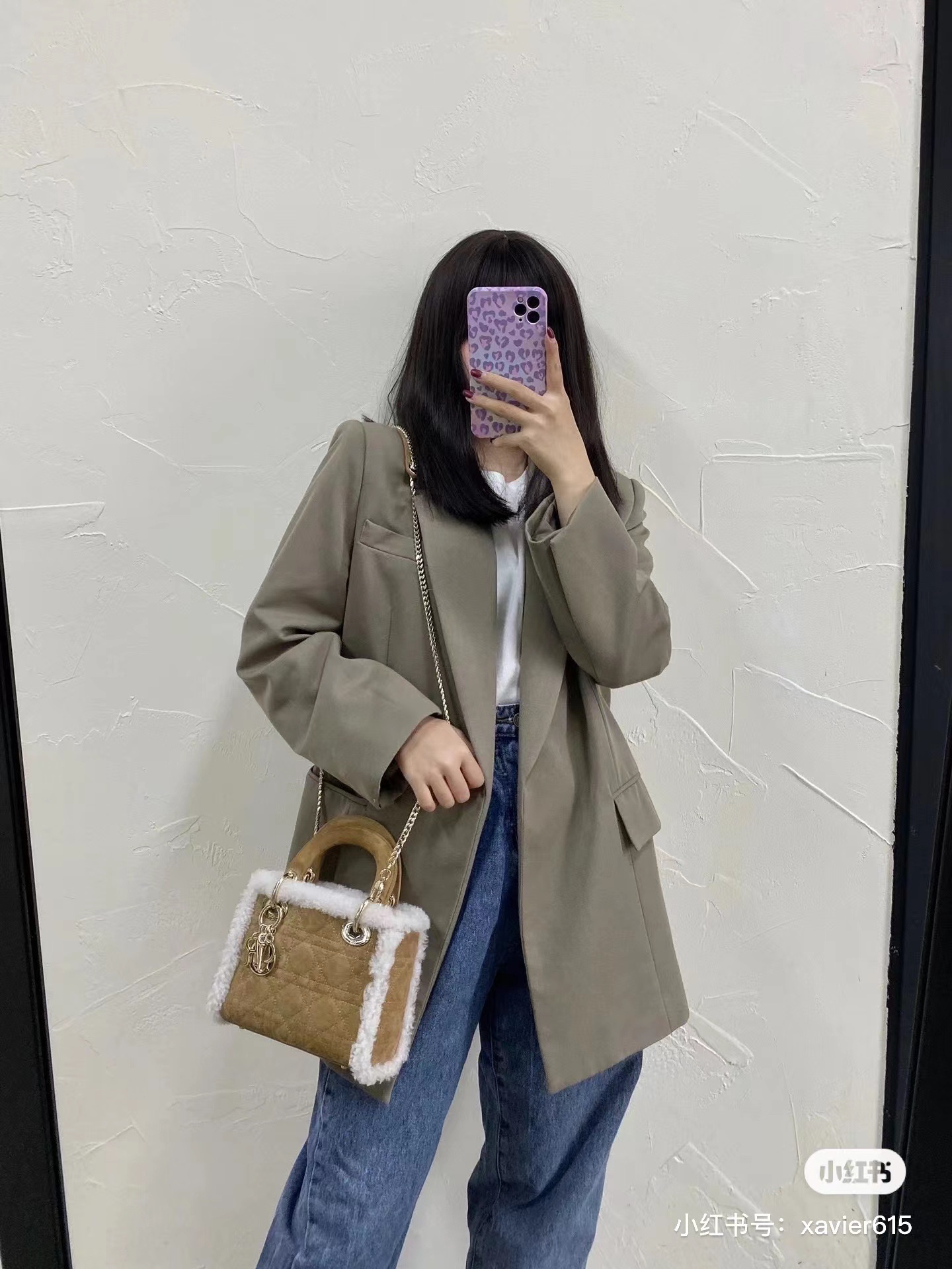 NO:385162,Princess Diana's three-grid apricot hair skin # upper body rendering ③ Model, Dior, dior19860909戴妃三格杏毛拼皮#上身效果图 ③ 型号,迪奥,dior,Bag