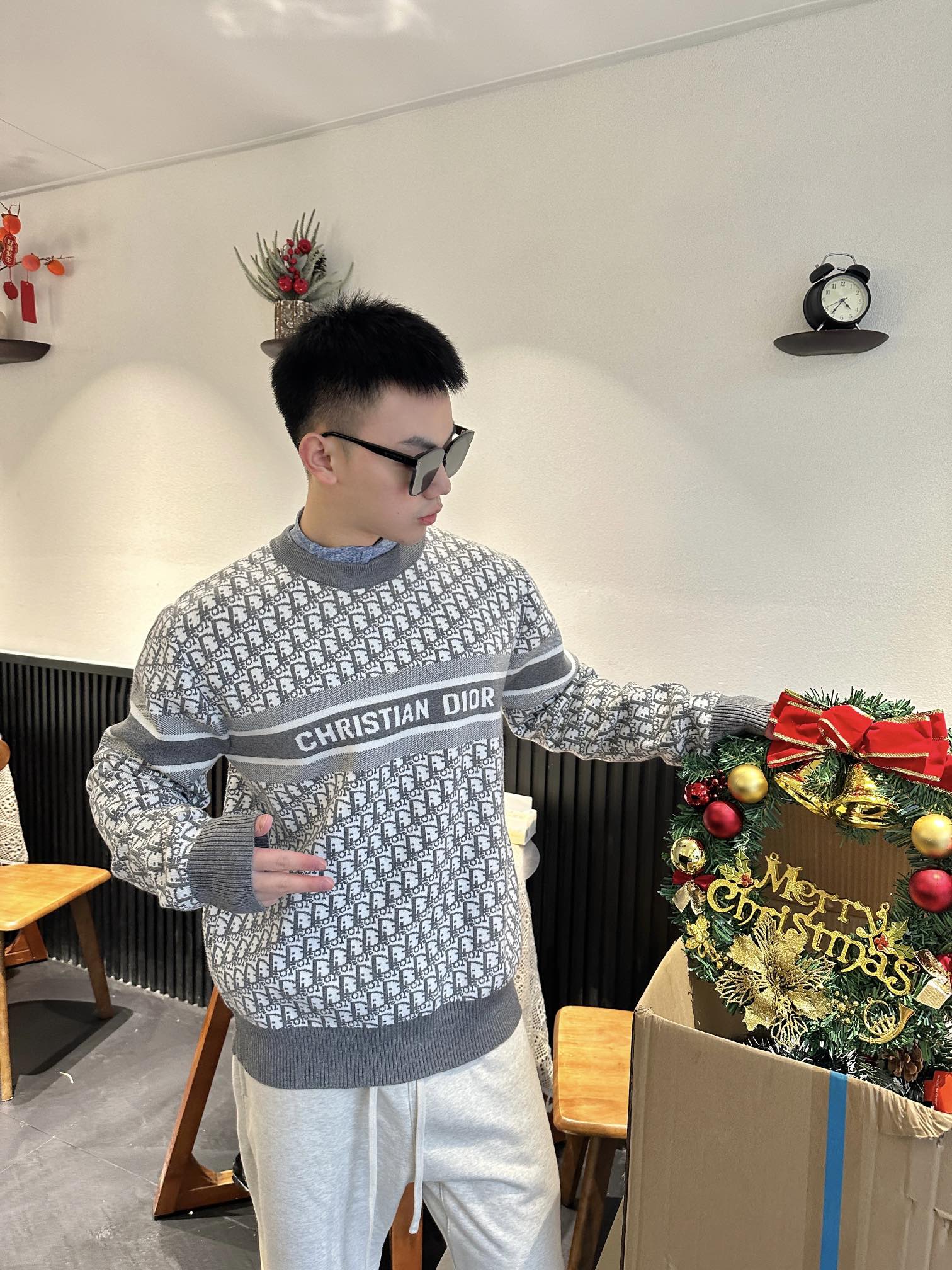 DIOR/迪奥 满印老花提花圆领毛衣 上身效果#