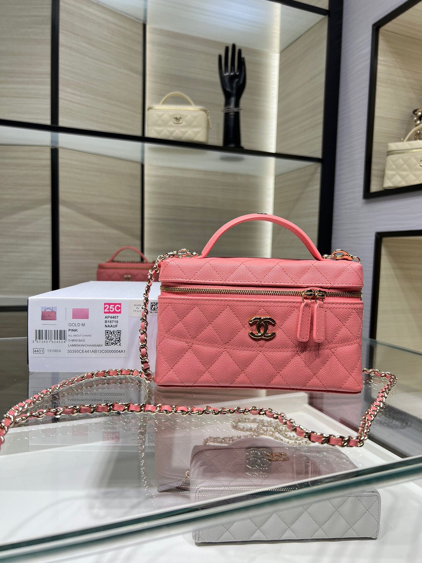 Ohanel 25c nuevo LP bolso cosmético con asa de cadena bolso bandolera de piel de vaca rosa tamaño: 19,5 cm x 5 cm x 17 …