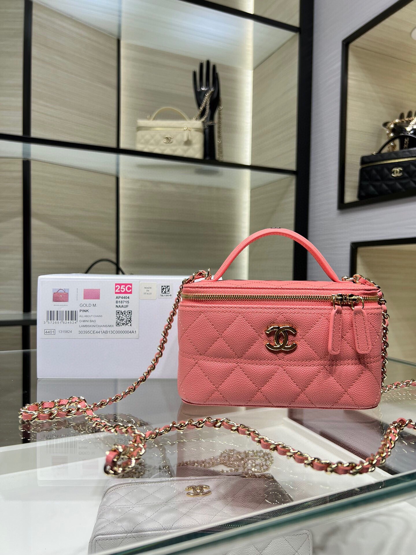 Ohanel 25c nueva cadena asa caja larga bolsa de cosméticos bolso bandolera de piel de vaca rosa tamaño: 17 cm x 9,5 cm …