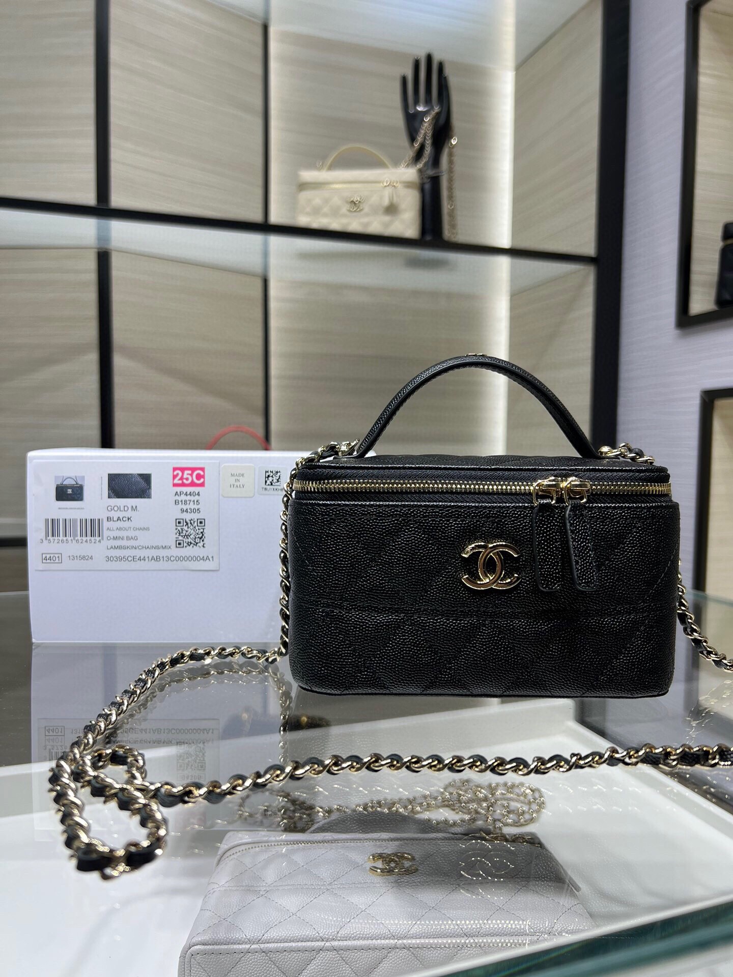 Ohanel 25c nuevo estilo asa de cadena caja larga bolsa de cosméticos bolso bandolera de cuero de vaca negro tamaño: 17 …